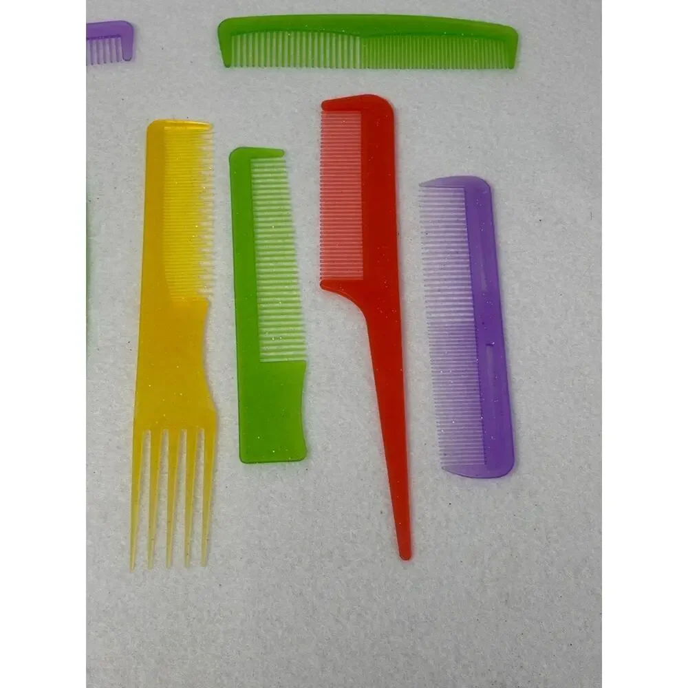 Lot of‎ 9 Vintage Pocket Purse Styling Hair Combs Nylon Rat Tail Pick Glitter